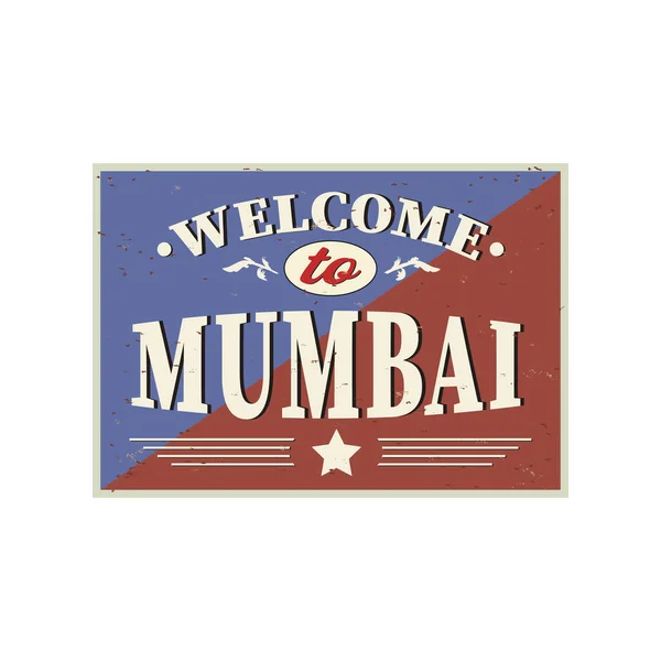 ムンバイへようこそ-白を基調としたヴィンテージグリーティングカード — ストックベクタ