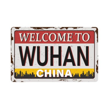 Beyaz arka planda Wuhanchina paslı plakasına hoş geldiniz.