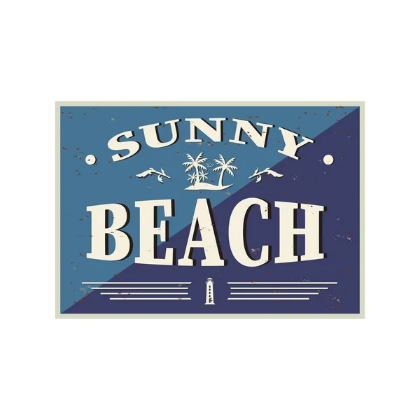 Zonnig strand ontwerp grungy vintage wenskaart achtergrond vector illustratie — Stockvector