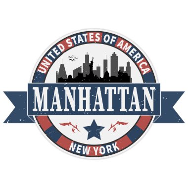 Hürriyet Heykeli ve içinde New York, Amerika yazan kauçuk damgalı vektör illüstrasyonu.