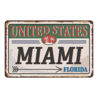 Miami beach vintage paslı metal oturum vektör çizim, beyaz bir arka plan
