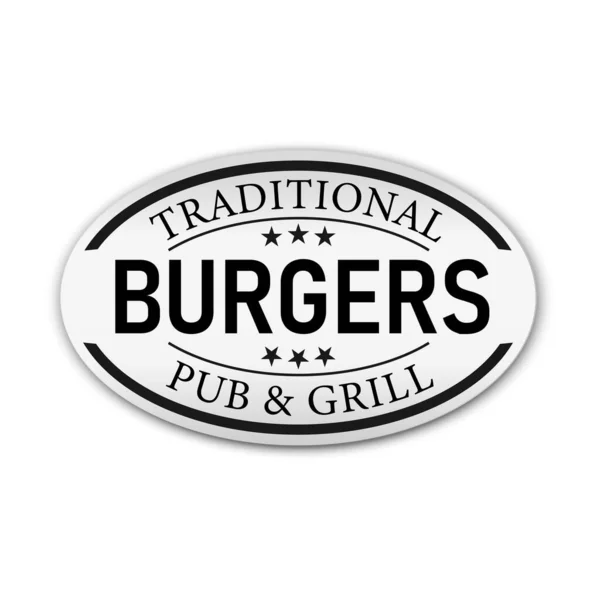 Etichetta logo in carta astratta con testo tradizionale Burgers pub e grill, illustrazione vettoriale — Vettoriale Stock