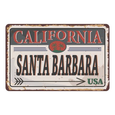 Santa Barbara California Seyahat Damgası. Simge Skyline Şehir Tasarımı. Turizmi Mühürle.