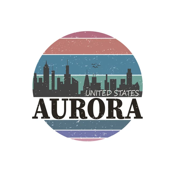 Aurora stad reisbestemming in Usa. logo van het vectorshirt — Stockvector