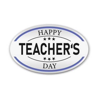 Beyaz arka planda renkli Harfler Mutlu Öğretmenler Günü rozeti