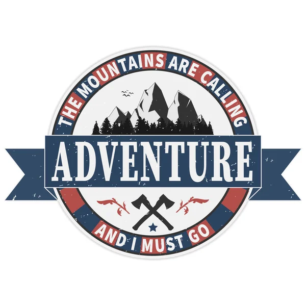 Vintage Adventure está chamando Montanha e floresta ilustração, aventura ao ar livre. Design gráfico vetorial para t-shirt e outros usos . — Vetor de Stock