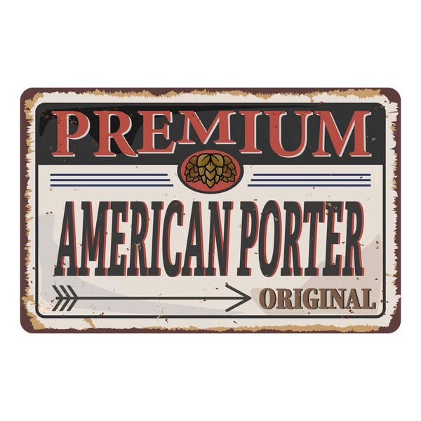 American Porter beer label. Handmade vector calligraphy badge rusted logo — Stock Vector
