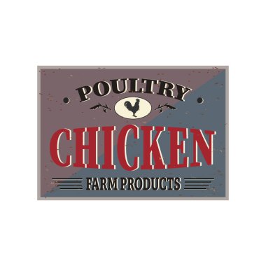 Kızarmış tavuk retro işaret siyah arka plan üzerine kavram tasarlayın. Vintage tarzı Restoran tabela lezzetli çıtır baget, vektör çizim ile.