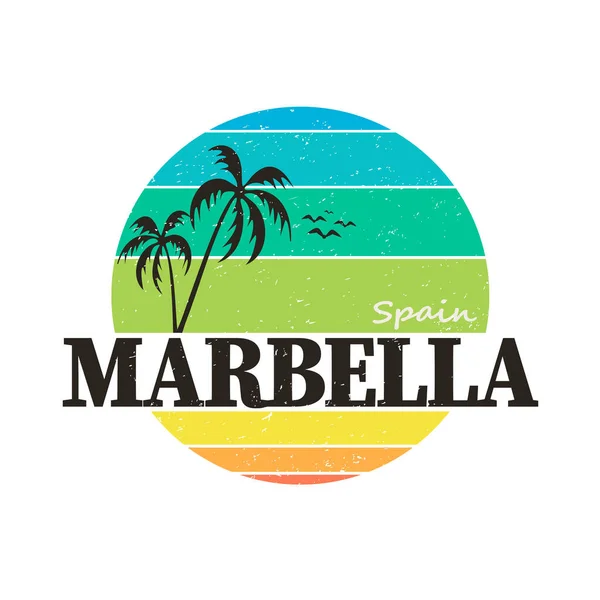 Modern tarzda Marbella. Hediyelik eşyalar ve tişörtler için basit bir logo. Vektör Eps10 illüstrasyonu.