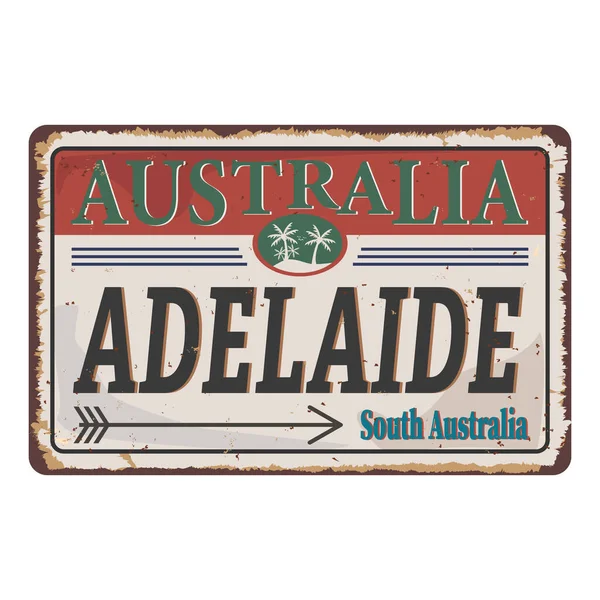 Adelaide Australia Cartel metálico oxidado de viaje. Icono de diseño de palma. Sello de Turismo . — Vector de stock