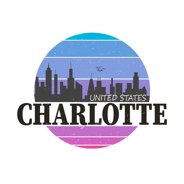 Charlotte Skyline knoop pictogram ronde platte vector Art Design kleur achtergrond — Stockvector