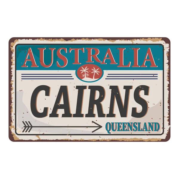 Retrovektorillustration Cairns Australien. Resor souvenirer på gamla grunge skadad bakgrund. — Stock vektor