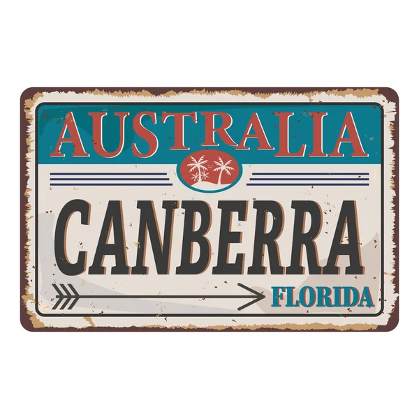 Ретро-векторная иллюстрация Canberra Australia. Поездка сувенир на старый гранж поврежденный фон . — стоковый вектор