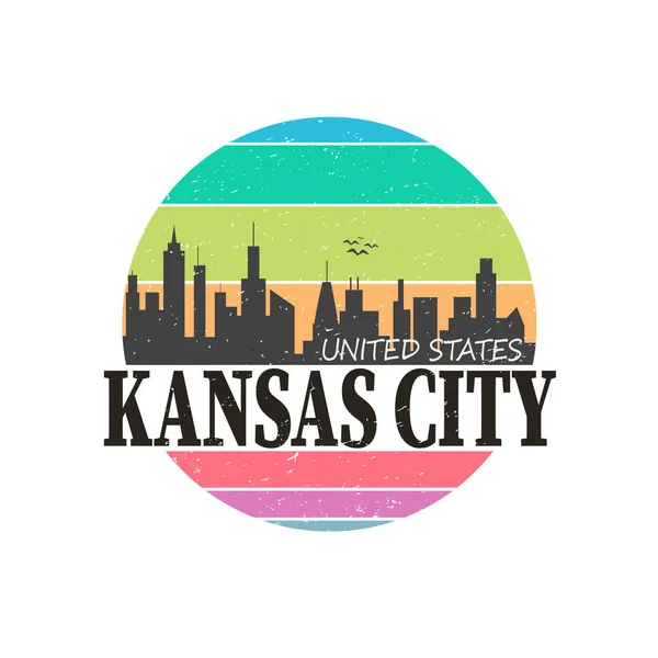 Kansas City logo in kleurrijke vector print of t-shirt logo design — Stockvector