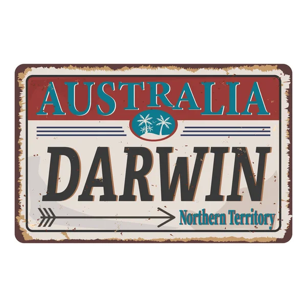 Grunge roestig bord met de tekst Australië Darwin, vectorillustratie — Stockvector