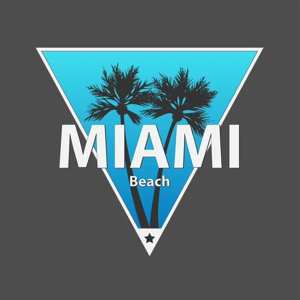 Miami Beach tropische palmen silhouetten, vector natuur illustratie in driehoek vormige frame — Stockvector