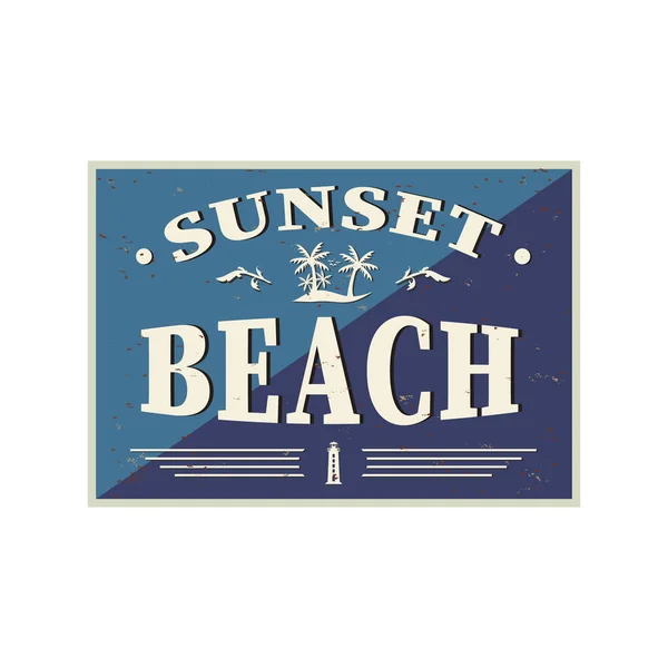 Sunset Beach poster wenskaart met palmbomen, vector illustratie — Stockvector