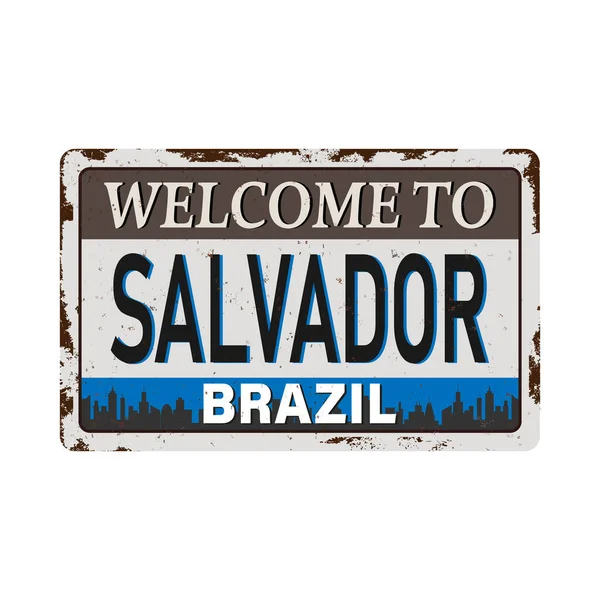 Salvador Brazil Vintage blank rusted metal sign Vector Illustration on white background — Stock Vector