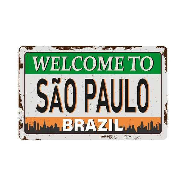 Sao Paulo brazil Vintage blank rusted metal sign Vector Illustration on white background — Stock Vector