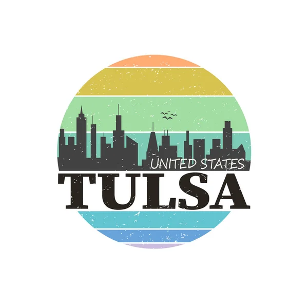 Abstract skyline Tulsa, met diverse bezienswaardigheden, vectorillustratie — Stockvector