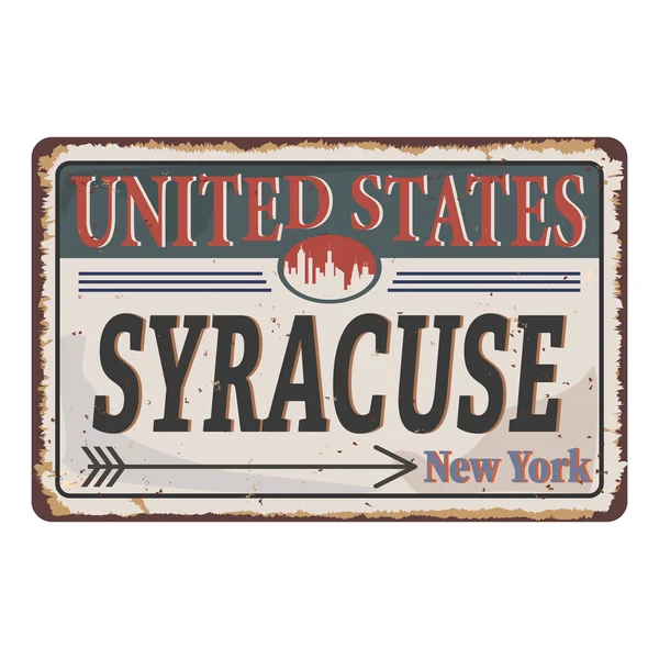 Syracuse New York retro metal sign Vintage vector suvenýr nebo pohlednice šablony — Stockový vektor