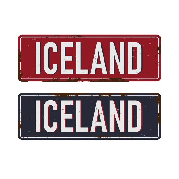 Islândia Vintage placa de metal conjunto gráfico. Placa de estanho de efeito enferrujado —  Vetores de Stock