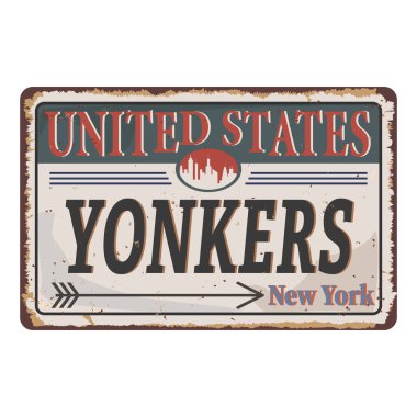 New York, Yonkers adlı Grunge metal tabelası, vektör illüstrasyonu