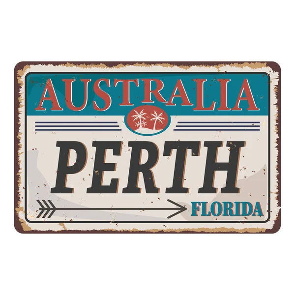 Perth Australië Retro vector illustratie. Reizen souvenir op oude grunge beschadigde achtergrond. — Stockvector