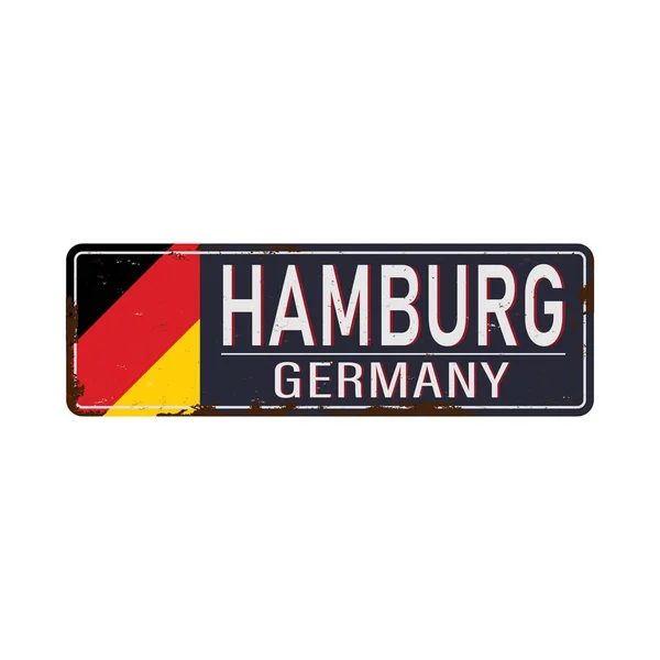 Vintage Blechschild. hamburg city vintage poster vektor. Vintage Blechschild mit deutscher Stadt. Hamburg. Retro-Souvenirs oder Postkartenvorlagen auf Rost-Hintergrund. — Stockvektor