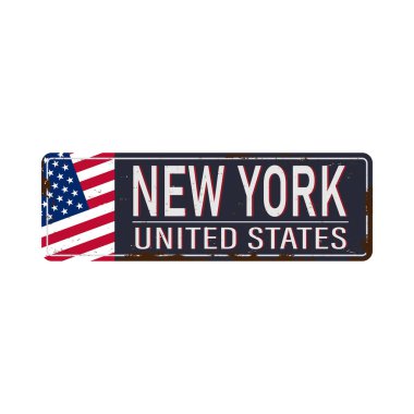 Beyaz arka planda New York City klasik paslı metal tabelası, vektör illüstrasyonu