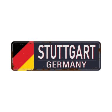 Beyaz arka planda Alman bayrağı olan Stuttgart yol tabelası.
