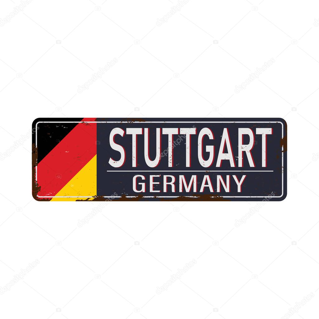 Stuttgart road sign with german flag isolated on white background.