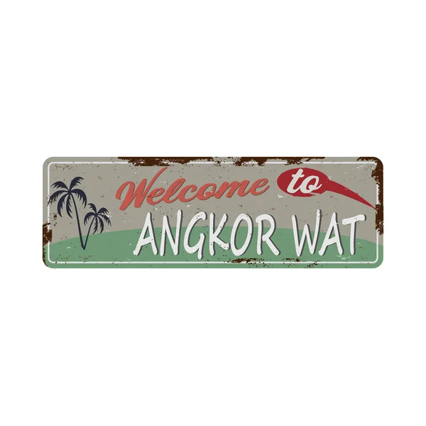 Signo de metal de color con texto Angkor Wat, Camboya, vector de ilustración — Vector de stock