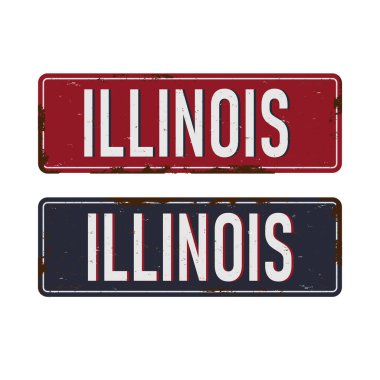 Illinois vintage paslı metal oturum vektör çizim, beyaz bir arka plan