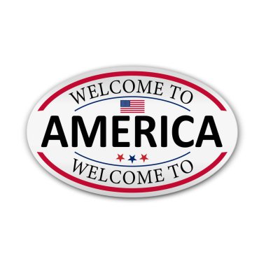 Amerika 'ya hoş geldiniz oval kağıt rozet beyaz bckground üzerinde