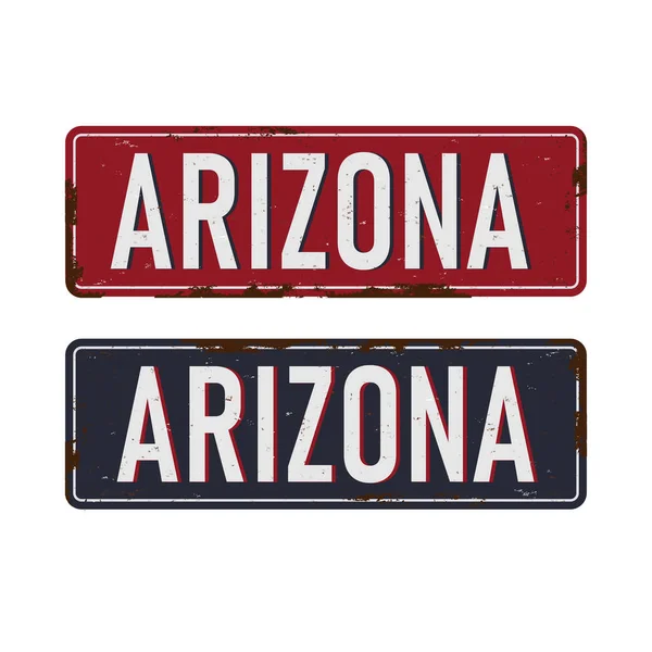 Vintage metalen bord Arizona Usa. Reizen souvenirs op grunge beschadigde achtergrond. — Stockvector