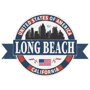 Kaliforniya, Long Beach, vektör illüstrasyonlu Grunge kauçuk damgası