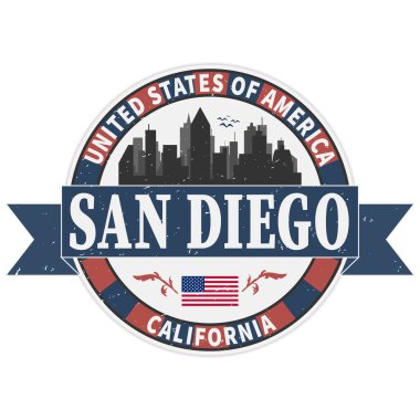 San Diego silueti. Şehrin siluet rozet damgası
