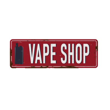 Vape dükkanı vintage paslı metal oturum vektör çizim, beyaz bir arka plan