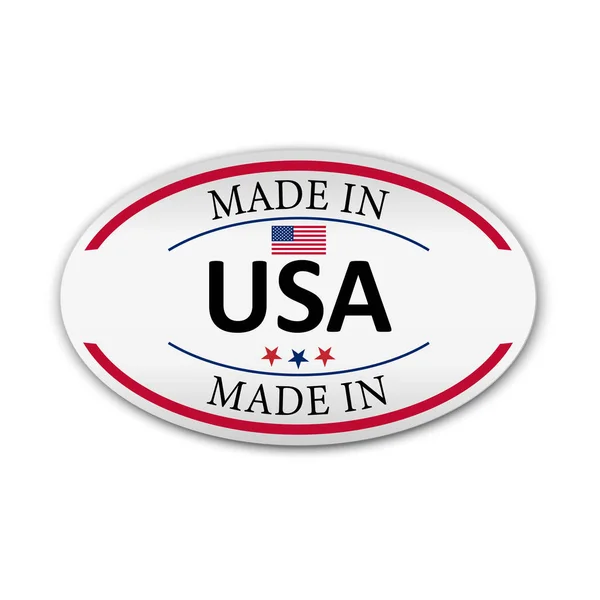 Készült az USA-ban ikon. Export termelés szimbólum. Amerika a jel létrehozott termék. Kör lapos gomb-val árnyék. Vektor — Stock Vector