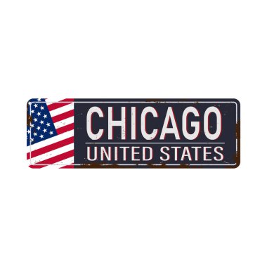 Beyaz arka planda Chicago vintage paslı metal tabelası, vektör illüstrasyonu