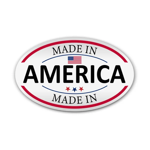 Сделано в иконе Америки. Экспортный символ производства. Продукт создан в Америке знак. Круговая плоская кнопка с тенью. Вектор — стоковый вектор