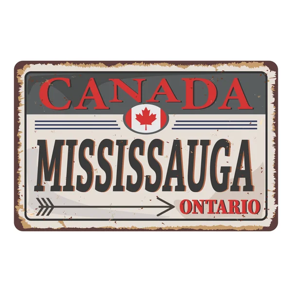 Mississauga Ontario Canada rusty old enamel sign on white background — 스톡 벡터