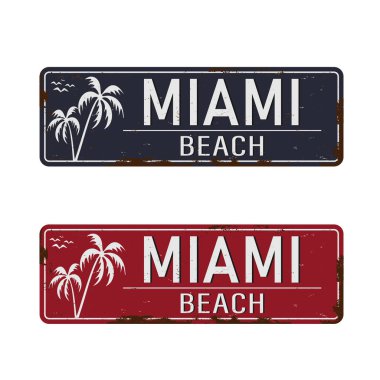Miami Beach, Florida, yol işareti vektör illüstrasyonu, yol tablosu, Usa City
