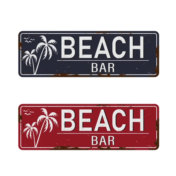 Beach bar vinobraní rezavého plechu podepsat na bílém pozadí, vektorové ilustrace — Stockový vektor