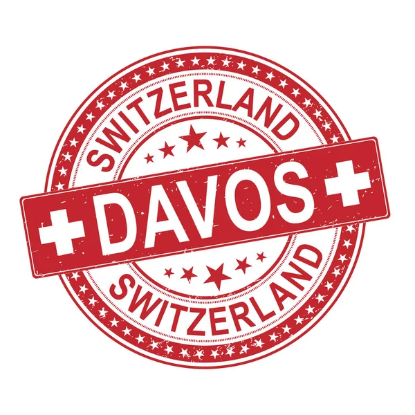 Rojo davos ciudad Suiza grungy sello de goma — Archivo Imágenes Vectoriales