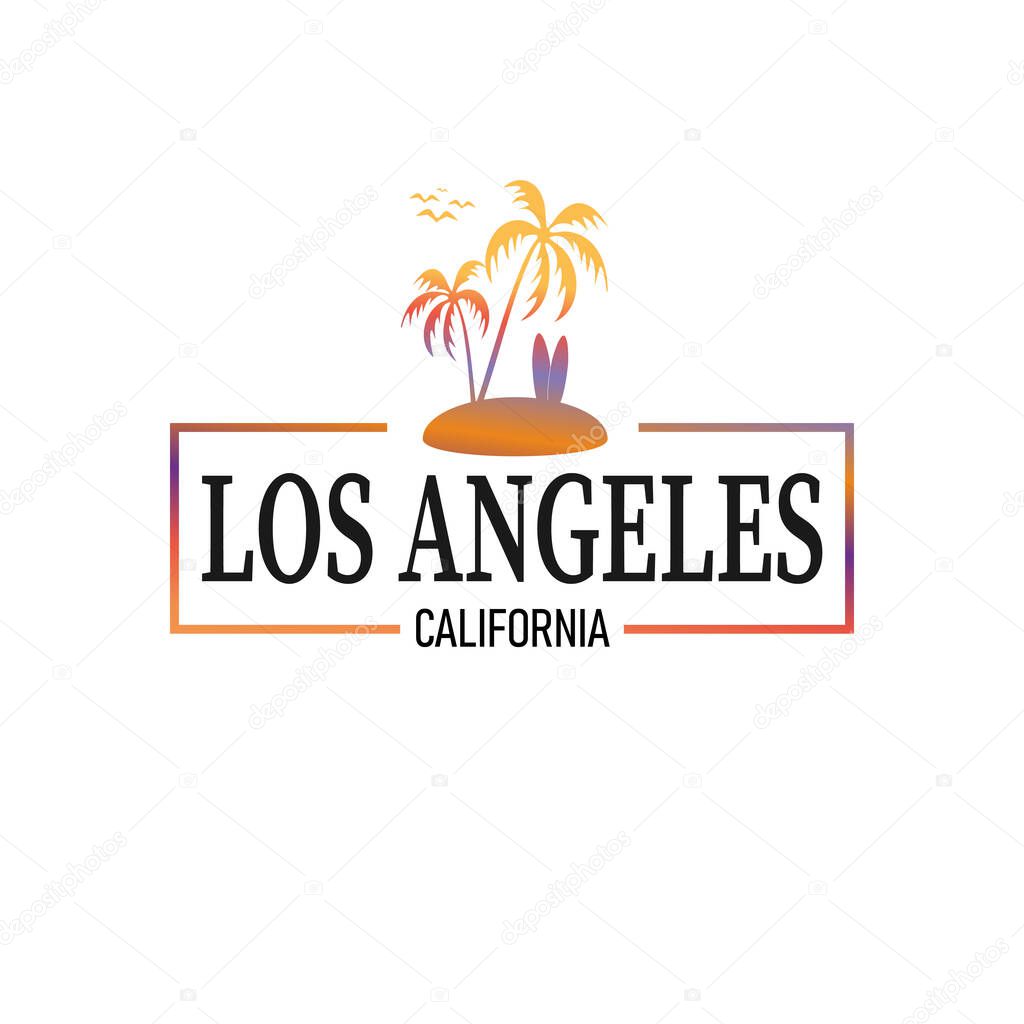 Exotic Travel Background with Palm Trees for Los Angeles, California. Summer Print for T-Shirt.