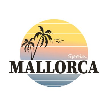 Mallorca, İspanya için Palm Trees ile Egzotik Seyahat Arka Plan.