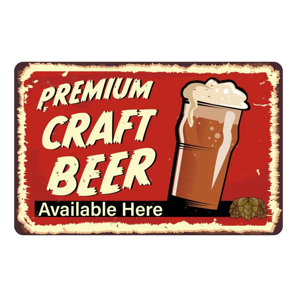 Retro metal sign with beer. craft beer. Vintage poster. Road signboard. Old fashioned design. — Stock Vector