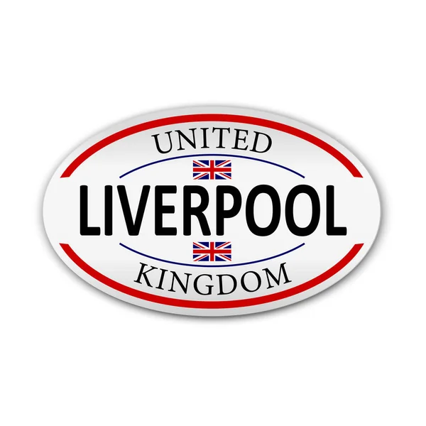 Okrągła papierowa odznaka Liverpoolu flaga narodowa Wielkiej Brytanii. Union Jack na białym tle — Wektor stockowy